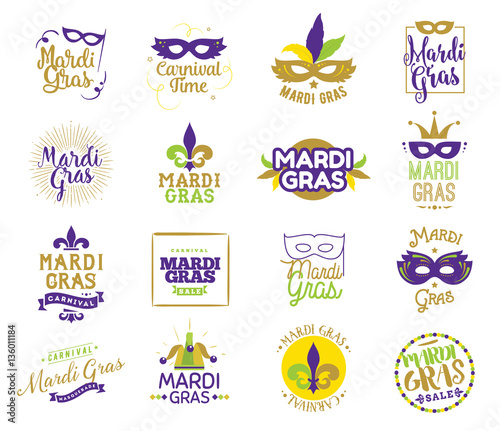 Mardi Gras typography set.
