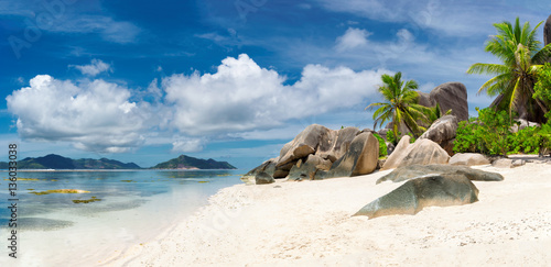 Seychelles panoramic view. La Digue island.