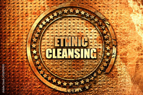 ethnic cleansing, 3D rendering, text on metal