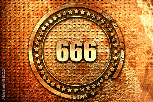 666, 3D rendering, text on metal