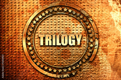 trilogy, 3D rendering, text on metal