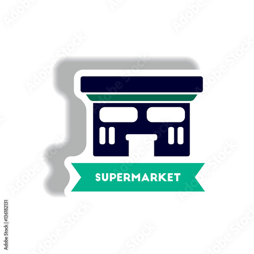 stylish icon in paper sticker style building supermarket