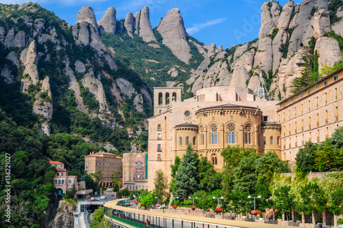View the famous Catholic monastery of Montserrat on the backgrou