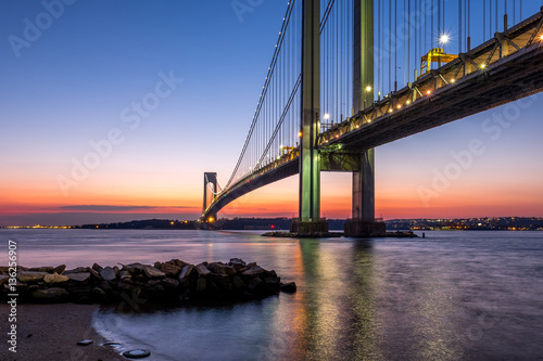 Verrazano-Narrows bridge in Brooklyn and Staten Island at dusk