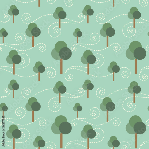 Trees and wind retro vector seamless pattern background 1