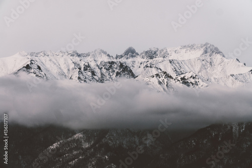 black and white mountains in winter