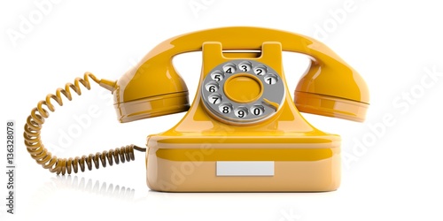 Yellow old telephone on white background. 3d illustration