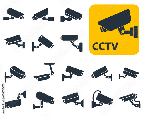CCTV security cameras vector icons set, video surveillance