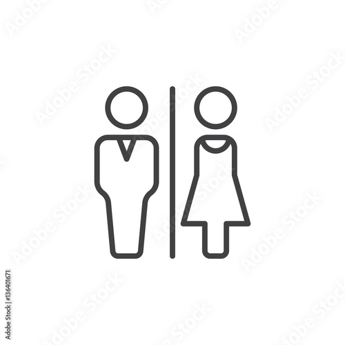 Man and Woman toilet line icon, outline vector sign, linear pictogram isolated on white. WC, Water closet symbol, logo illustration