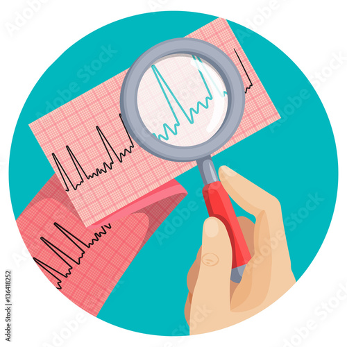 Look at atrial fibrillation through magnifying glass held by hand