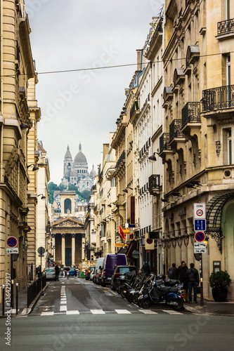 Parisian street scene with Montmartre Basilica