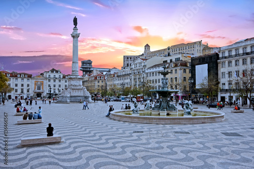 Rossio square in Lisbon Portugal at sunset