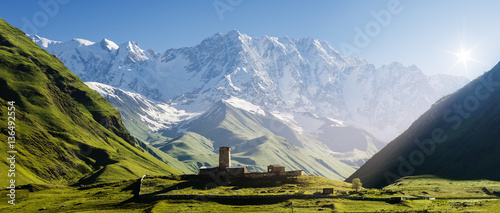 Church at the foot of the Caucasus Mountains