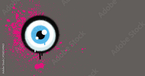 graffiti eyeball with pink paint grunge on gray