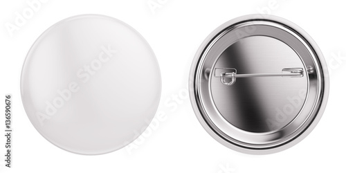 White badge pin brooch isolated on white mock-up. 3d rendering