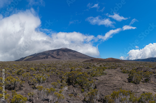 le piton de la fournaise, réunion island : inside the enclosire of the volcano, panoramic view.