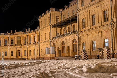 Gatchina Palace. The main entrance to the palace. Night Photography. Russia.