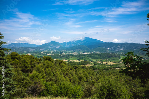Panorama of mediterranean landscape and Mt Ventoux