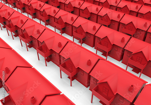 3D concept - row of red houses