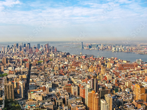 Helicopter flight on Manhattan Skyline in New York City of America