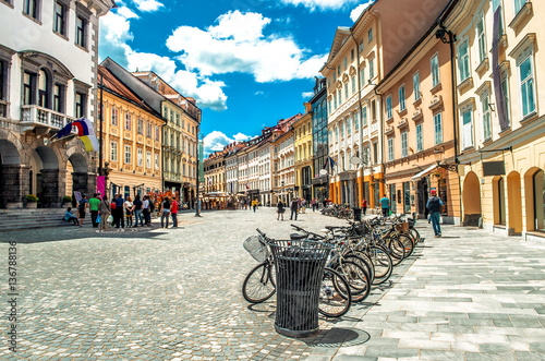 colorful street Ljubljana summer Lubiana buildings clean urban area