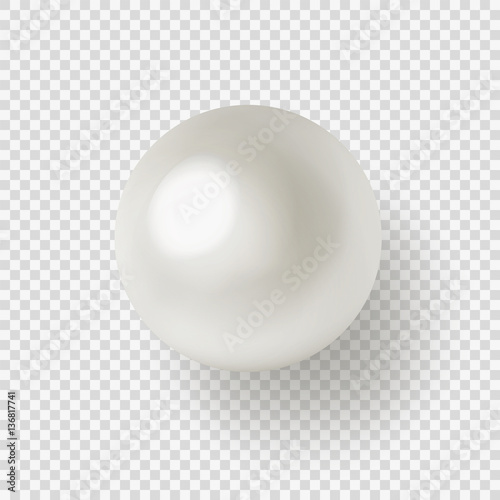 Vector illustration of shiny natural white sea pearl with light effects isolated on transparent background.