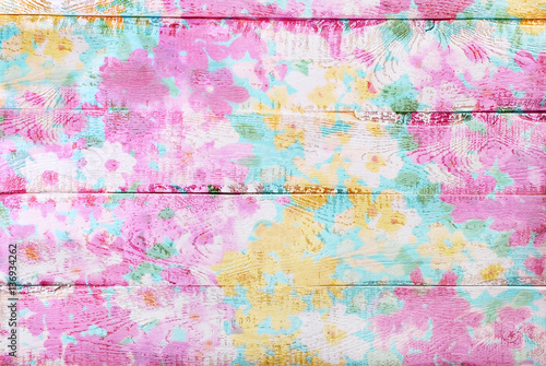 colorful wooden background with floral pattern