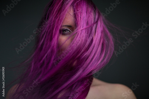 portrait attractive girl with violet hair