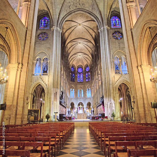 Paris, France, February 6, 2016: interior of Notre Dame de Paris, one of the Paris simbols