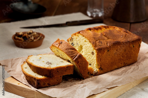 Homemade Pound cake on a wooden table
