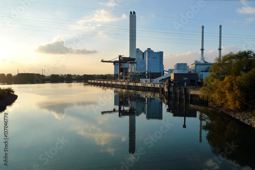 Coal power plant r on the side of a Canal, Germany