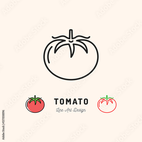 Vector Tomato icon Vegetables logo. Thin line art design, outline illustration
