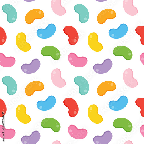 Cute colorful jelly beans candies seamless pattern background.