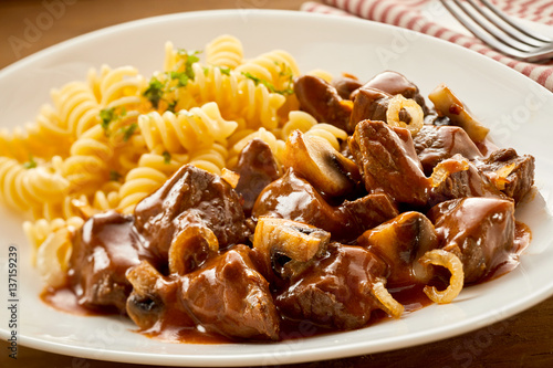Freshly made Hungarian goulash with pasta