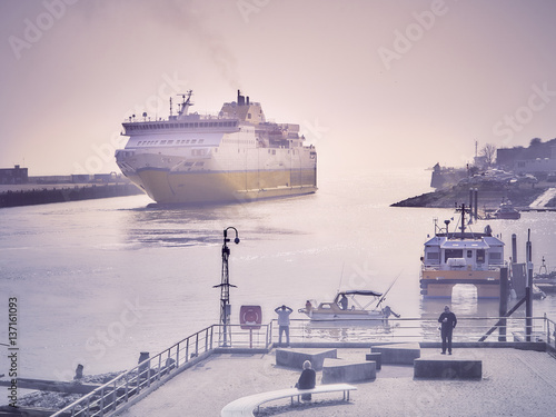 Ferry arrives at Newhaven Harbour