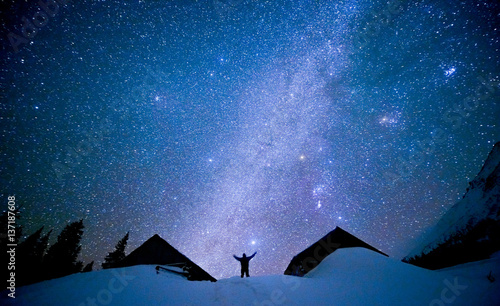 Human on the background of the starry sky