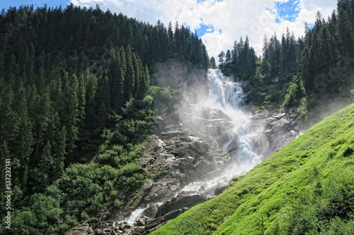 Krimml waterfalls in high tauner mountain range national park (austria)