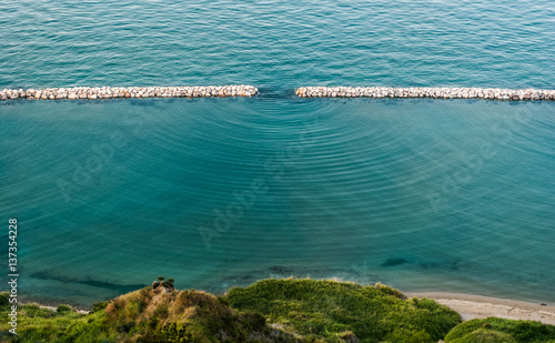 Diffraction waves in the sea seen along the coastline near Pesaro