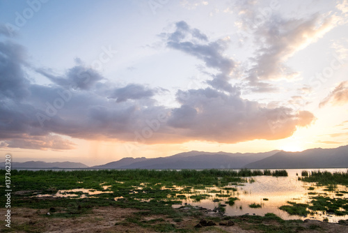 Lake Jipe at the border of Kenya and Tanzania, Africa