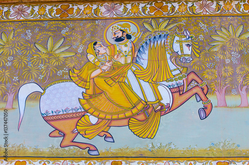 Fresco of a king and queen outside Mehrangarh Fort