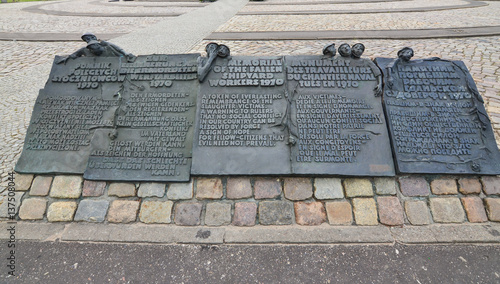 Gdansk-Poland June-2016. Memorial of the fallen Shipyards workers in 1970 in four different languages.