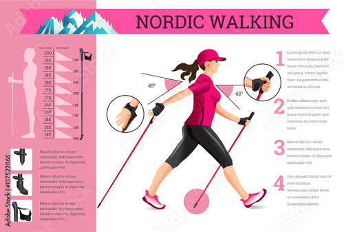 Vector illustrated infographics set with Nordic Walking data.