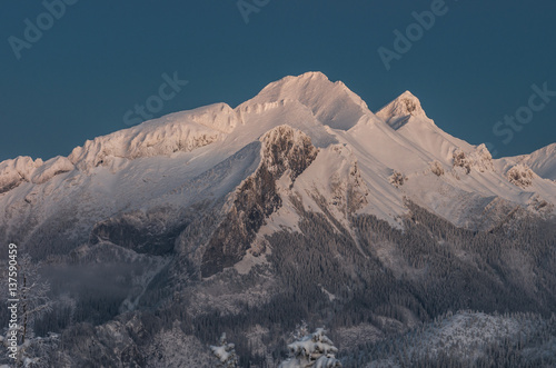 Winter Tatra mountains, Hawran, Muran and Placzliwa Skala summits in High Tatra mountain range