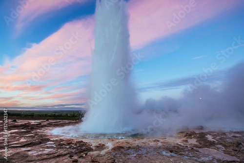 Strokkur geyser eruption in Iceland. Fantastic colors. Beautiful