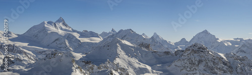 Panoramic view of the Swiss alps from the Bella Tola peak.