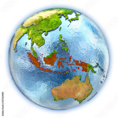 Indonesia on isolated globe
