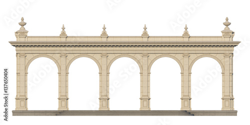 arcade with ionic pilasters in classic style. 3d render