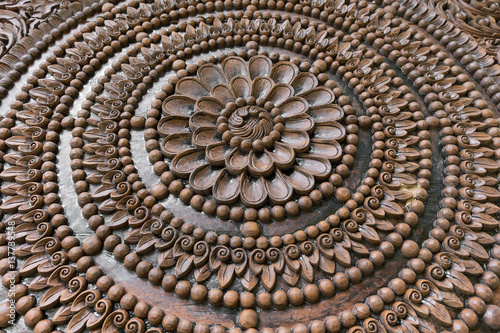 Close up of wood carving art in Thailand