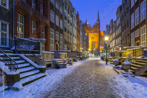 Mariacka street in Gdansk at snowy winter, Poland