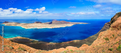 Scenery of Lanzarote - panoramic view from Mirador del Rio. Canary islands